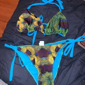 Peacock print bikini set with Swarovski crystals
